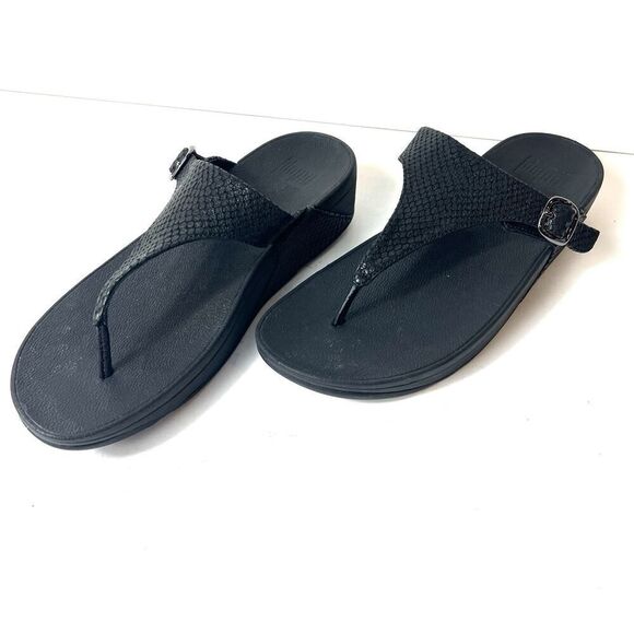 FitFlop Black Thong Leather Summer Sandals Womens Size 10 Comfort Casual Slip On - Picture 3 of 11